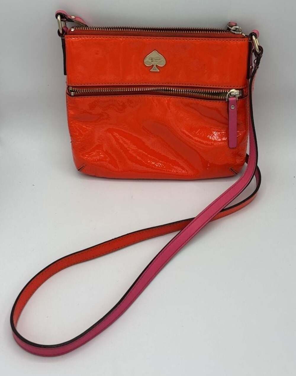 Kate Spade Flicker Tenley Patent Leather Crossbody Bag in Bright Orange and Pink